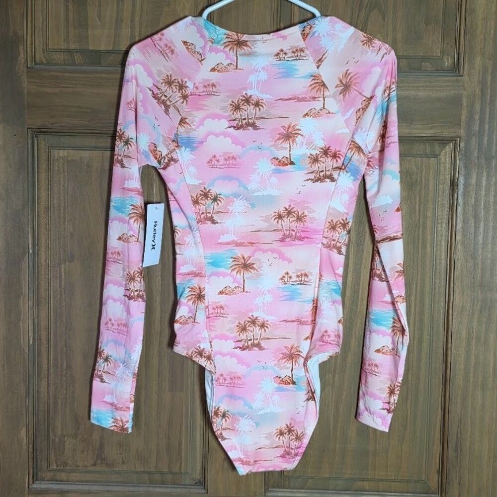 Hurley Long Sleeve Zip Front One Piece Swimsuit Medium Floral NWT Surfer Beachy - Picture 5 of 10